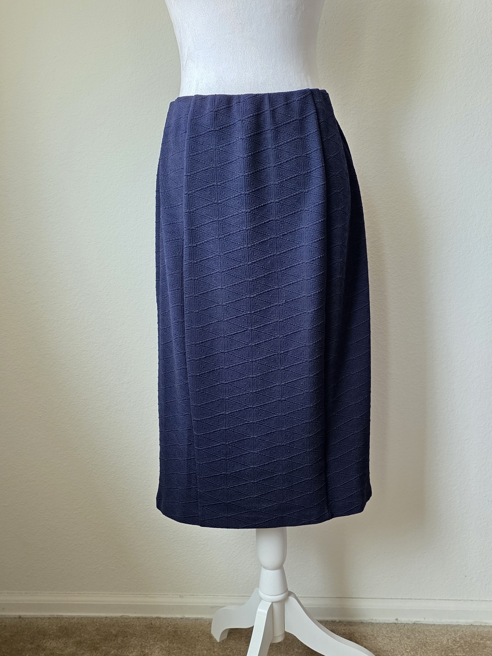 Classic Navy Stretch Textured Midi Pencil Skirt Slim Fit - Women Size Medium